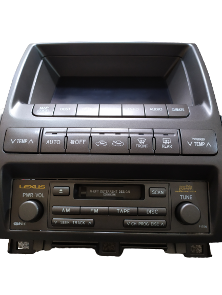 Lexus GX470 2005-2006 GPS Navigation Screen 86111-60121 Climate Control & AM FM Radio Cassette Player Used OEM SKU CR-1246