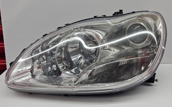 Close-up of Mercedes S-Class bi-xenon headlamp front view