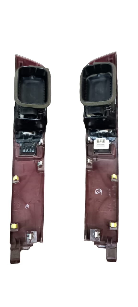 Bottom view of Lexus GX470 2008–2009 center air vent panels left and right pair model 55474-60110 and 55475-60110, showing underside structure and part labels
